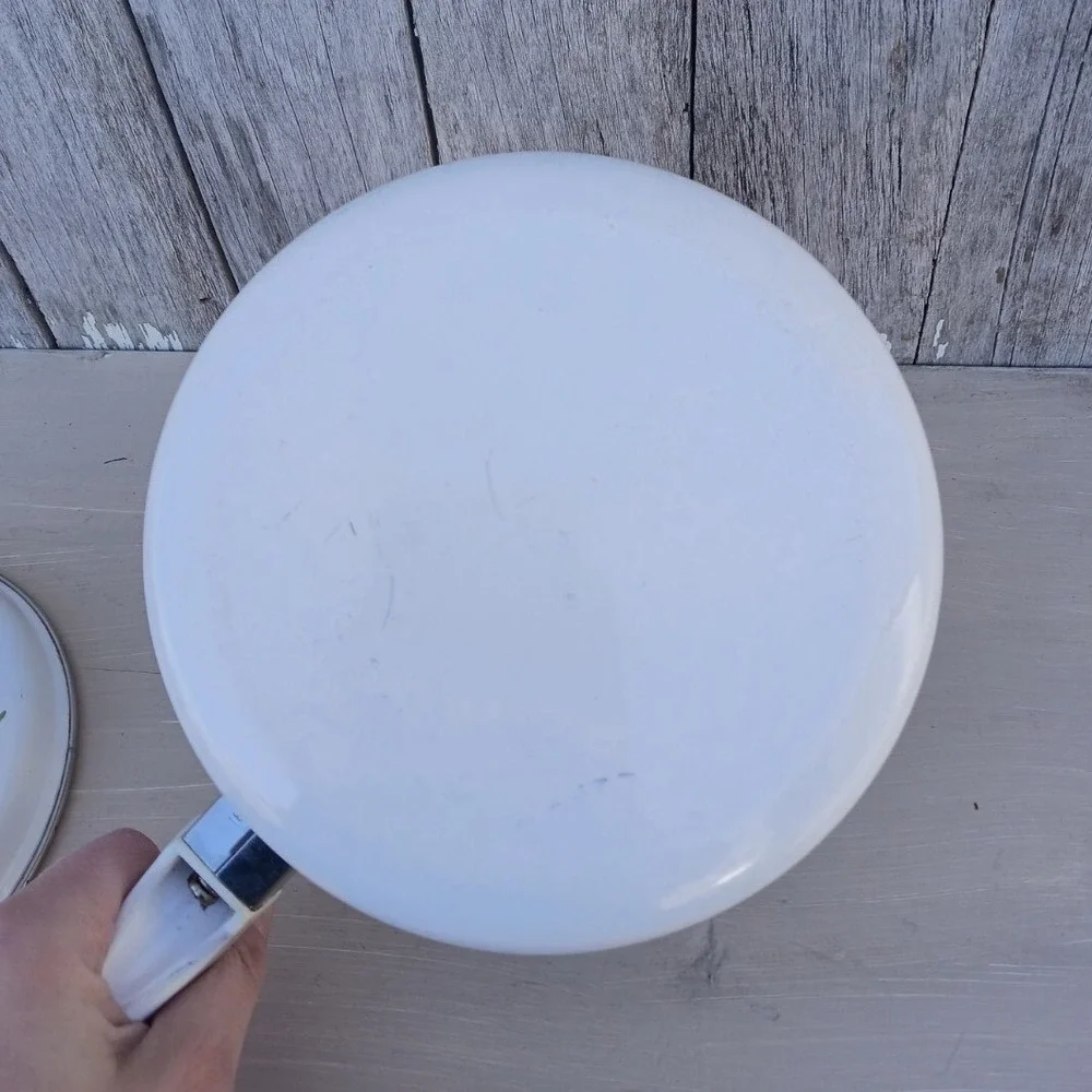 Vintage Enamel Strawberry Cookware Set‎ White Pot and Pan Floral Pattern